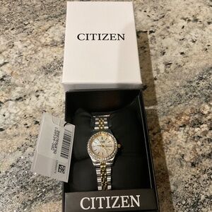 Citizen Quartz Mother Of Pear Dial Women's Two Tone Watch EQ0534-50D NWT